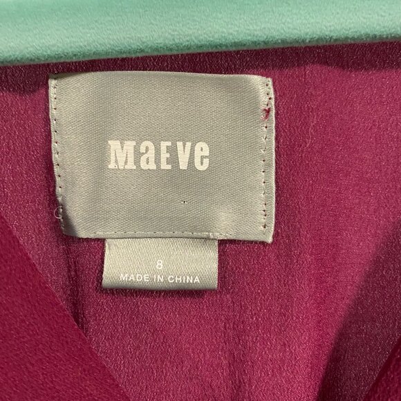 Anthro Maeve Draped V-Neck Ruched Silk Magenta Blouse Size 8 - Picture 5 of 9